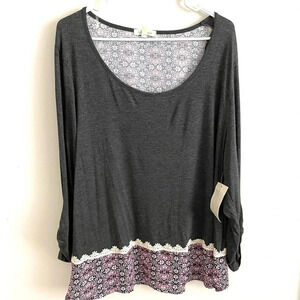 Loralette floral print back round neck blouse 1X